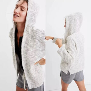 Madewell Cotton Textured Hooded Open Front Sweater Jacket | Size M